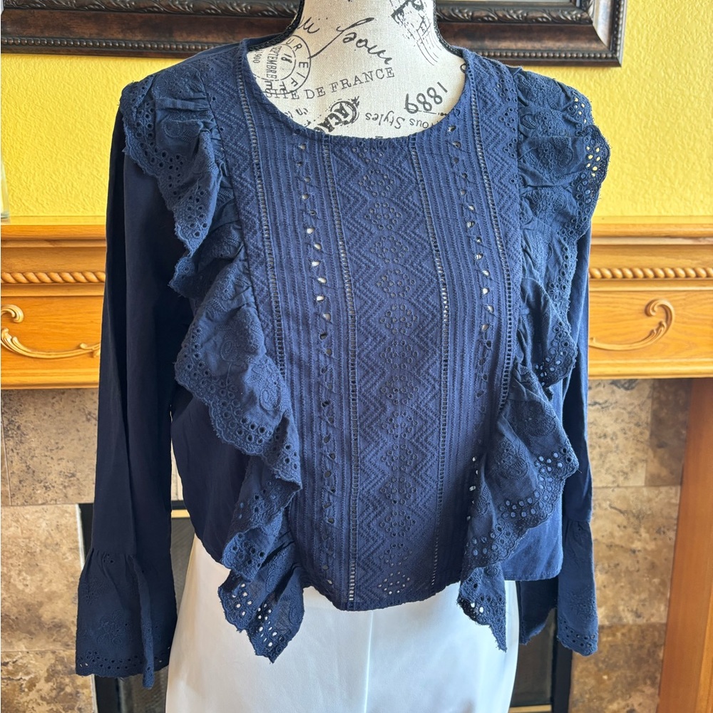 Forever 21 Ruffled Blue Fitted Blouse